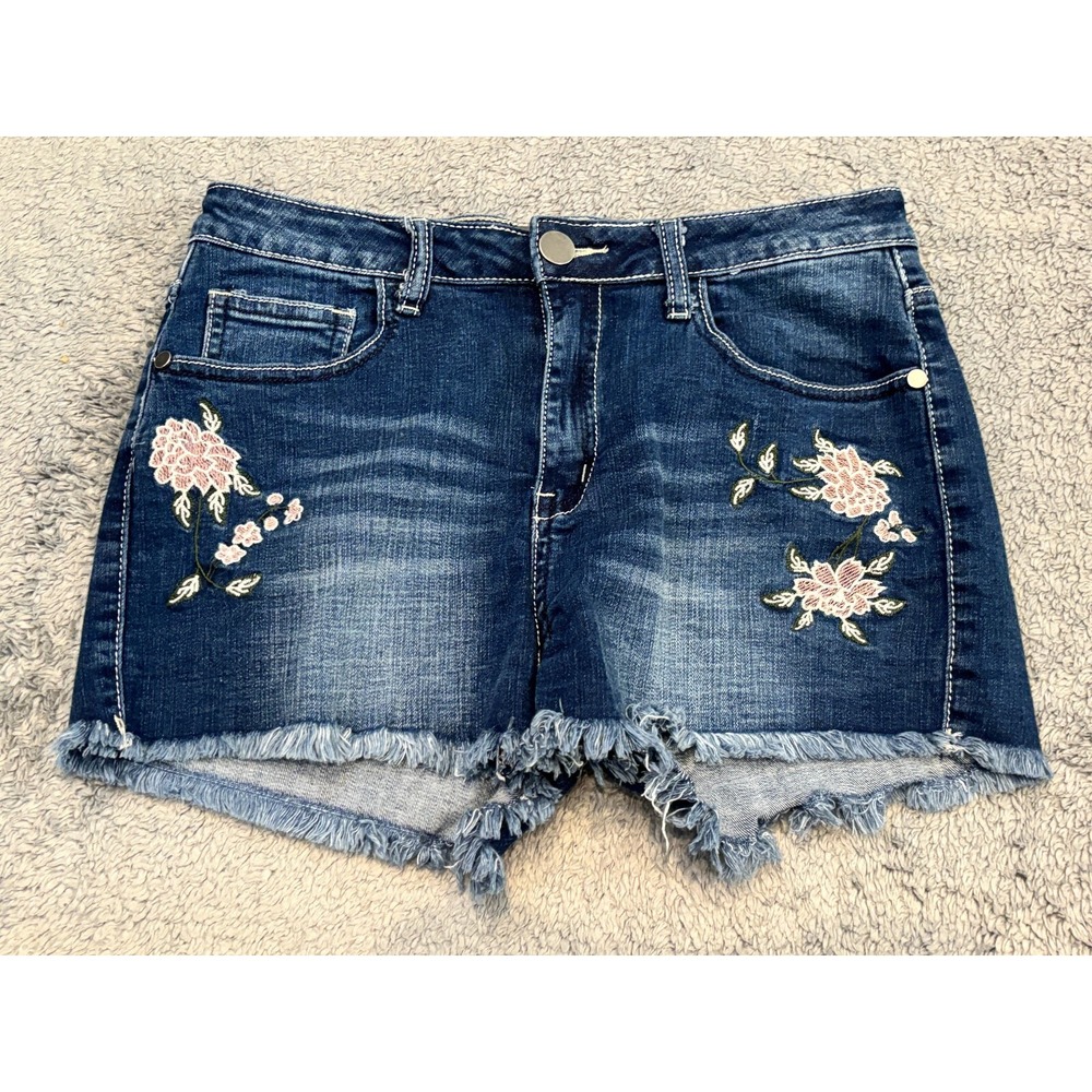 Harper Jean Shorts Womens 29 Blue Denim Embroidered Distressed Cut Off